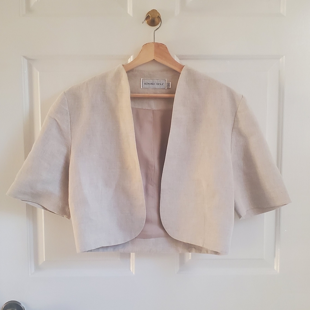 Vintage 80s Howard Wolf Designer Linen Cotton Blend Cropped Jacket Made in USA